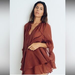 H&M Rust V-Neck Flowy Tunic Dress Size S